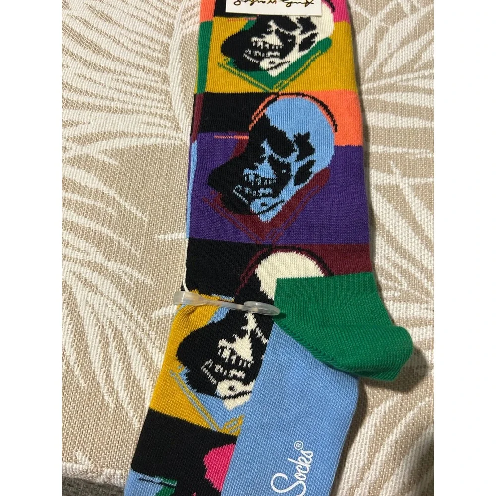 Happy Socks Mens Andy Warhol Skull Print Cotton 8-12 Multicolor Crew Socks NEW